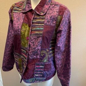 Vintage Boho Jacket 90s Velour W Satin and Quilted Patchwork Petite M
